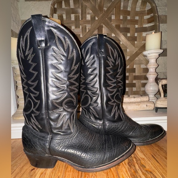 Valentino Palomino 932 Black Mens Size 10.5 EE Leather USA Cowboy boots GUC - Picture 6 of 13